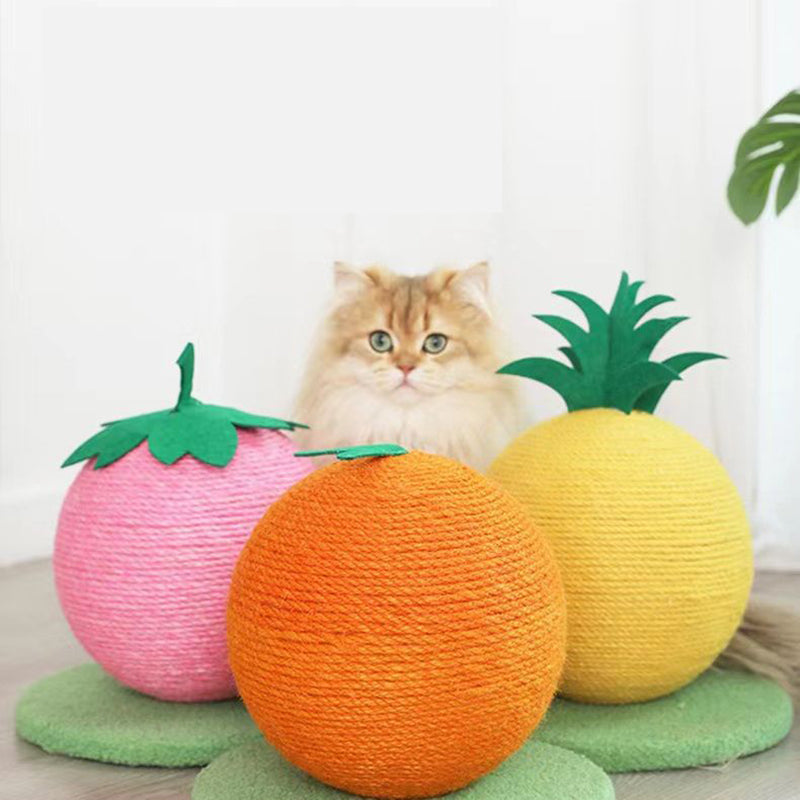 Yellow Pineapple And Green Base Fun Fruit Shaped Sisal Cat Scratcher Ball - Durable Scratching Toy with Stable Base — image 5