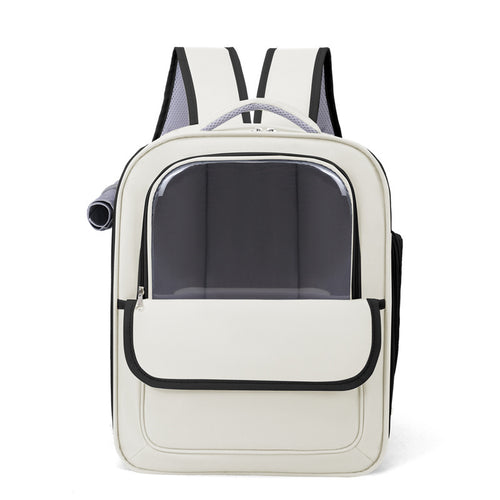 Spacious Pet Carrier Backpack with Clear Window (Beige & Black)