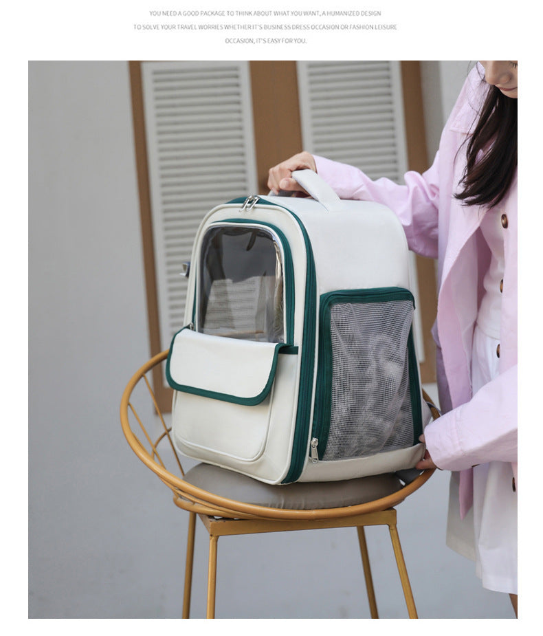 Beige And Black Spacious Pet Carrier Backpack with Clear Window - Comfortable Travel Bag for Cats & Small Dogs — image 9