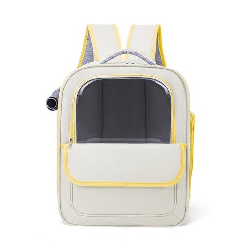 Spacious Pet Carrier Backpack with Clear Window (Beige & Yellow)