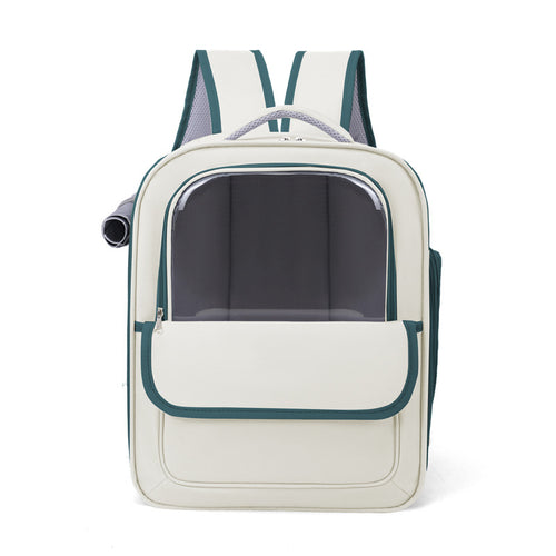 Spacious Pet Carrier Backpack with Clear Window (Beige & Green)