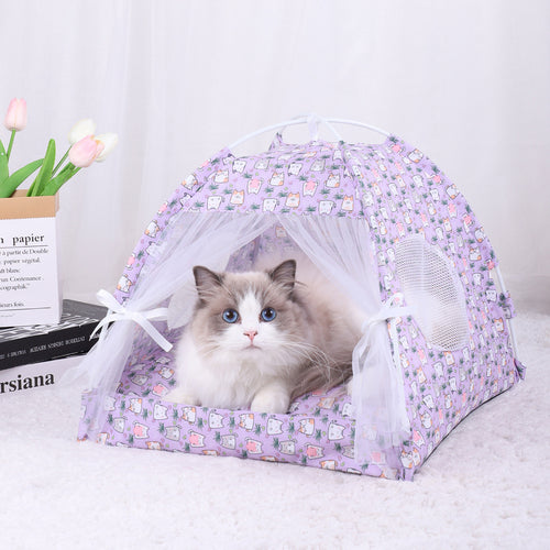 Foldable Cooling Cat Tent 35x35cm (Purple Cat, S)