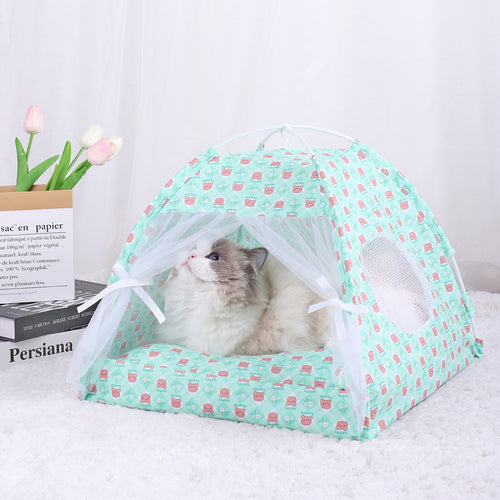 Foldable Cooling Cat Tent 50x50cm (Green Bear, L)