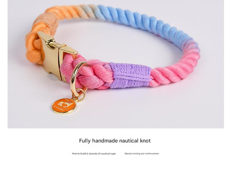 Handmade Rope Dog Collar and Leash Set - Colorful Woven Cotton Cotton (Sky blue - Size M) — image 3