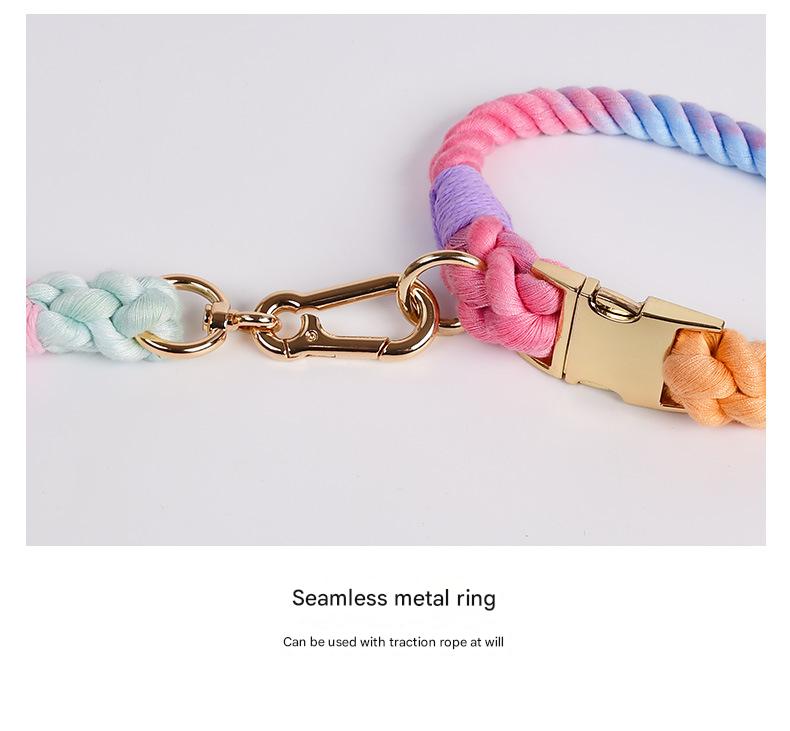 Handmade Rope Dog Collar and Leash Set - Colorful Woven Cotton Cotton (Leather pink - Size M) — image 5