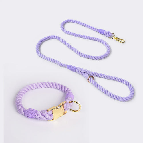 Handmade Woven Cotton Dog Collar & Leash Set (Purple, M)