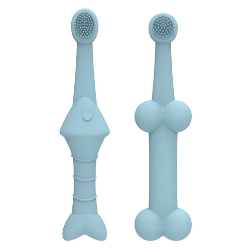Silicone Pet Toothbrush Set, Fish & Bone Shapes, 6 Pack (Blue)