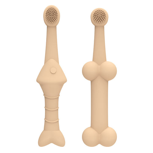 Silicone Pet Toothbrush Set, Fish & Bone Shapes, 6 Pack (Beige)