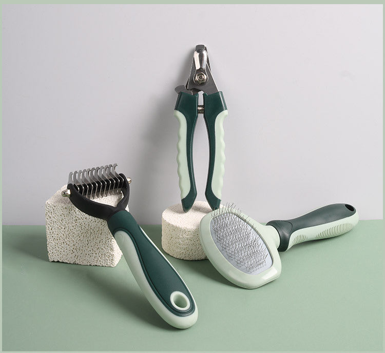 Grey and Green Complete 8-Piece Pet Grooming Kit - Essential Dog & Cat Care Tools with Brushes, Nail Clippers, Scissors & Portable Case — image 4