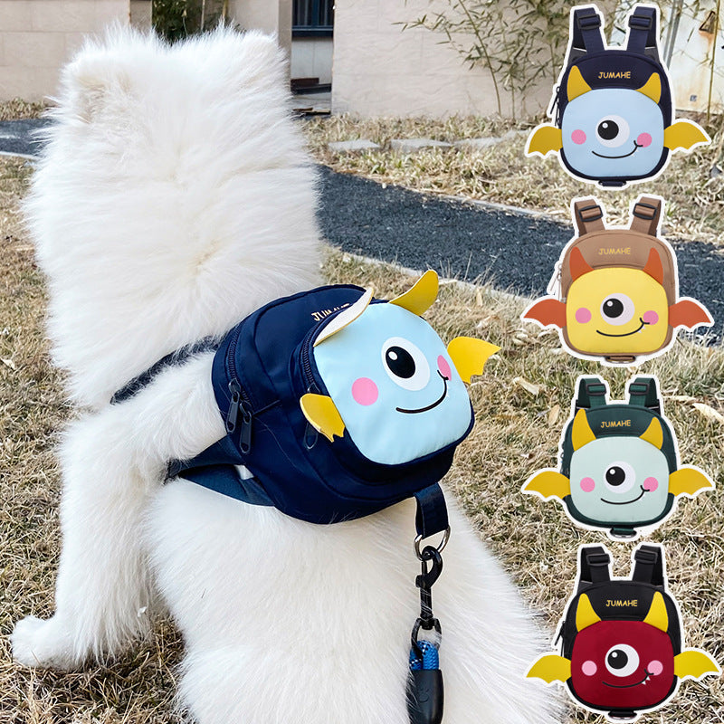 Monster Backpack Harness – Small Dogs & Cats, Treat & Poop Pouch (Black)