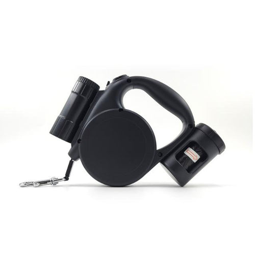 3-in-1 Retractable Dog Leash with LED Flashlight & Poop Bag (Black)