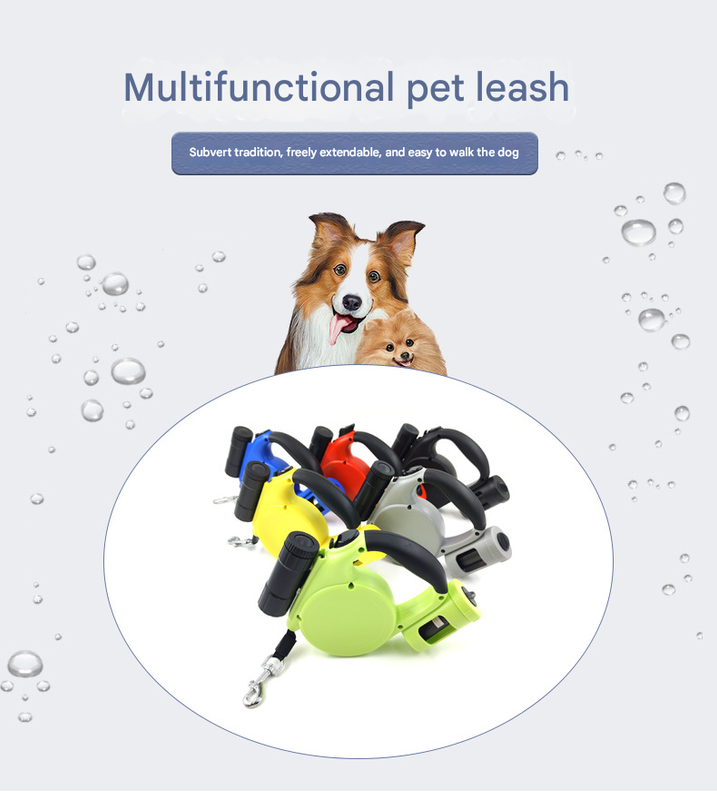 Black 3-in-1 Retractable Dog Leash with LED Flashlight & Poop Bag Dispenser | Heavy Duty Tangle-Free Leash for Safe Night Walks — image 2