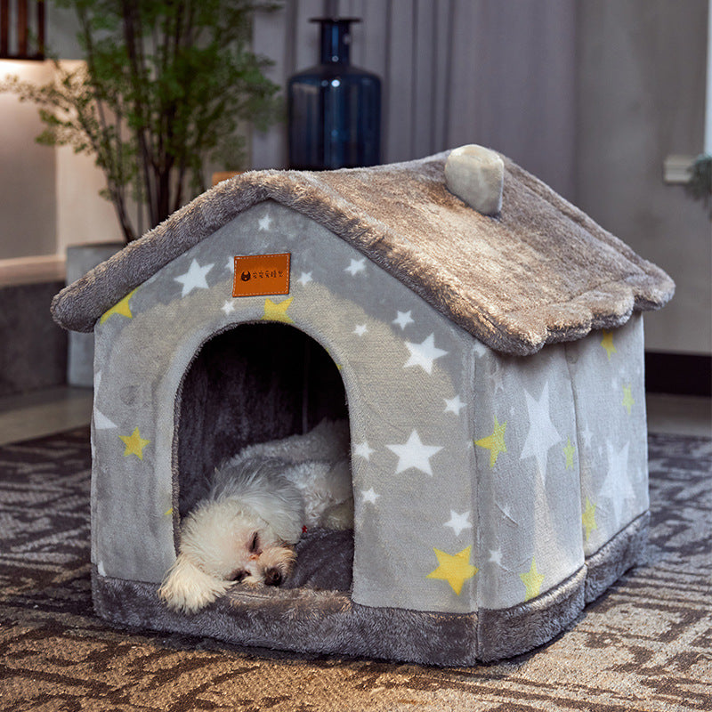 Foldable Pet Cave Kennel – Self-Warming Plush, Removable & Washable — image 2
