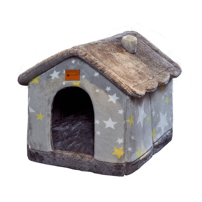 Foldable Pet Cave Kennel – Self-Warming Plush, Removable & Washable — image 5